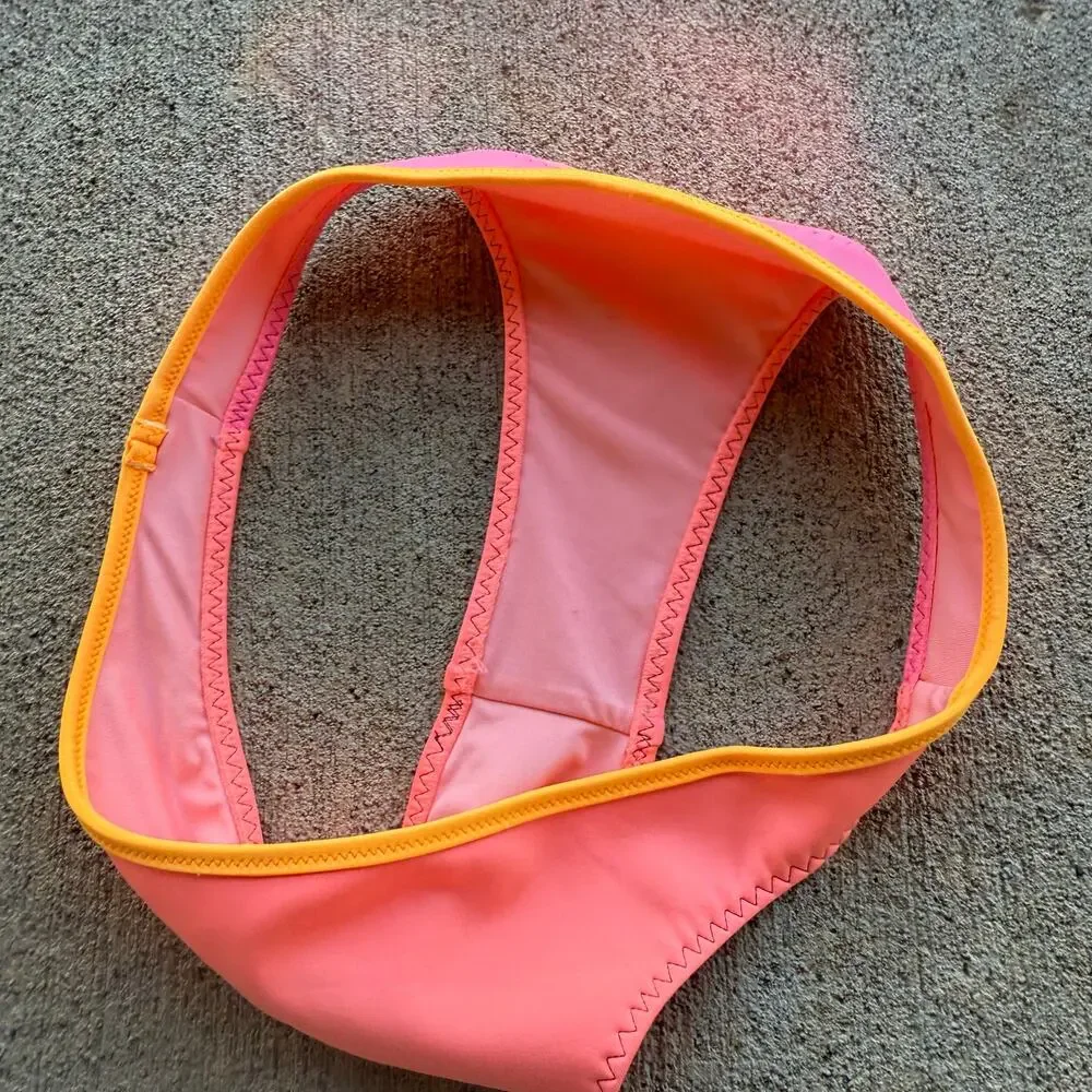 Victoria's Secret The Itsy Bikini Bottom Coral Pink Orange Colorblock SMALL